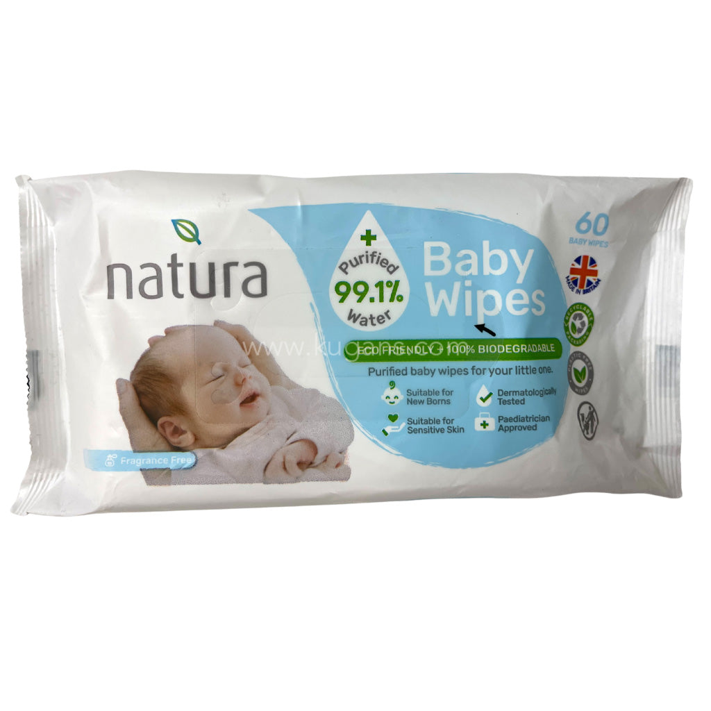 Natura 100% Biodegradable Baby Wipes Pack of 60