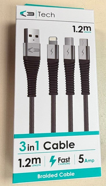 C3 Tech 3in1 Cable 1.2m Length